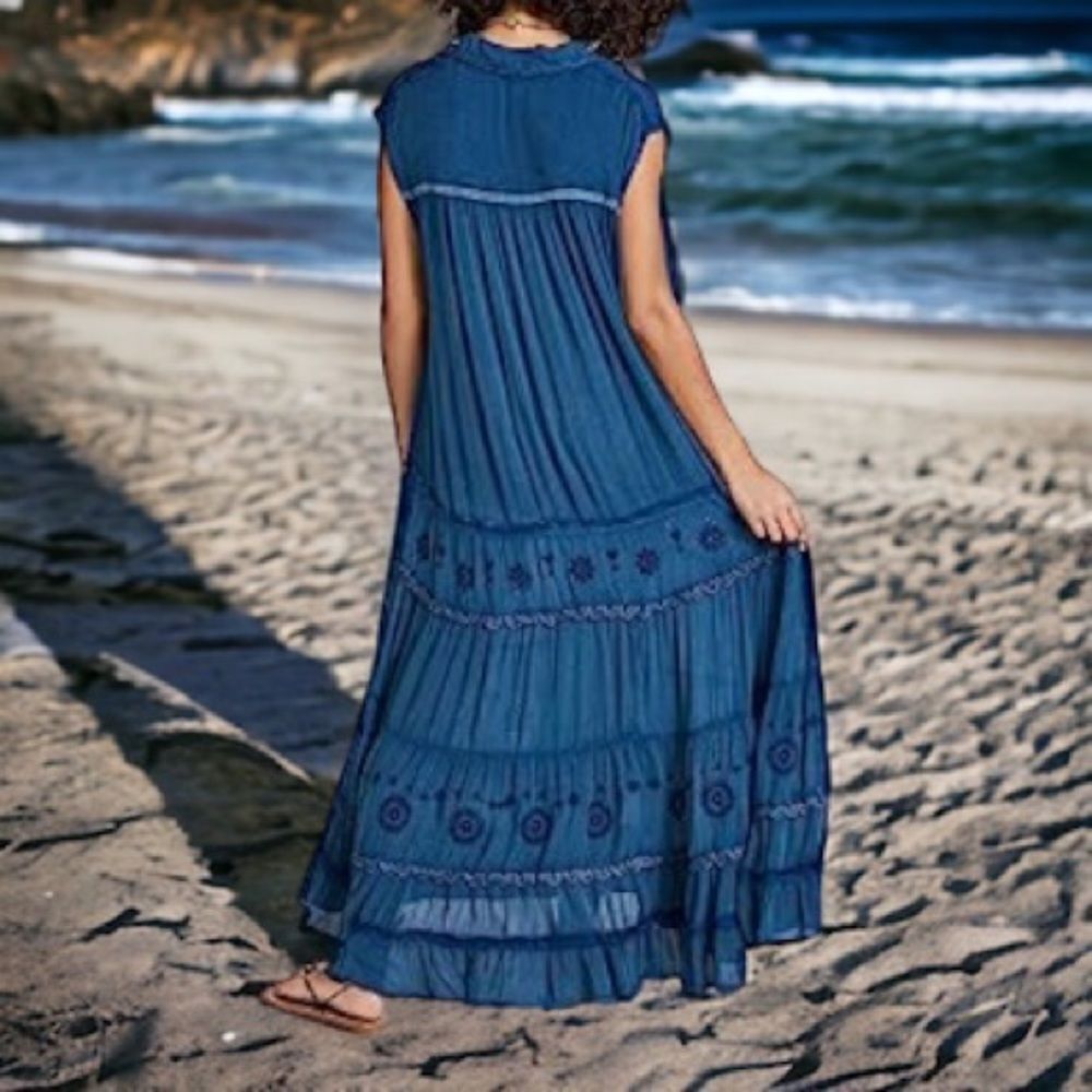 NWT FREE PEOPLE Pretty Cozy Embroidered Maxi Dress M - Picture 5 of 9